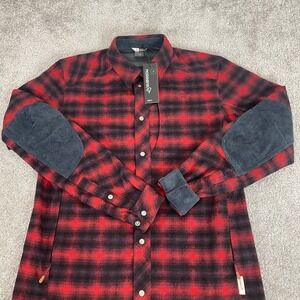 Norrona Tamok Wool Shirt Mens Small Elbow Pads Pearl Snap Buffalo Plaid NWT